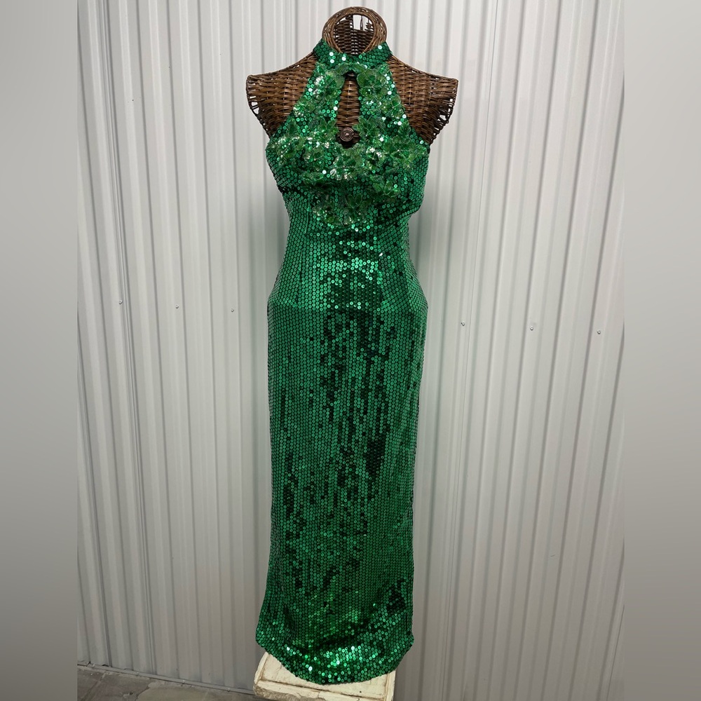 1 of a Kind Gorgeous Vintage Alyce Designs Long Green Sequin Dress Size 12